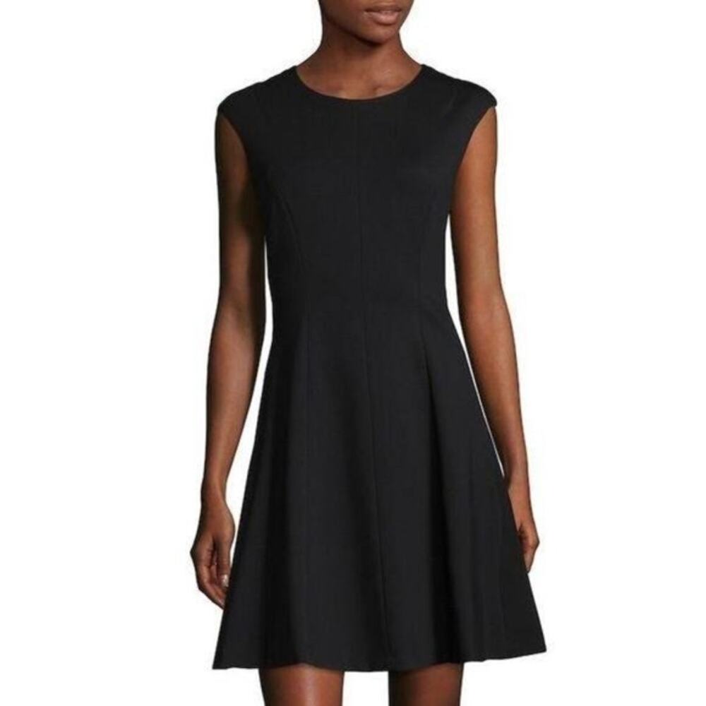 Rebecca Taylor Caley Ponte Fit & Flare Black Lined Cap Sleeve Shoulder Pad 2